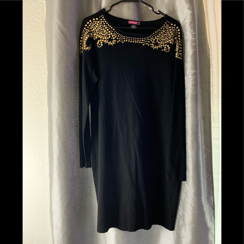 Gently Used Black Long Sleeve Dress with gold detail Size 1X